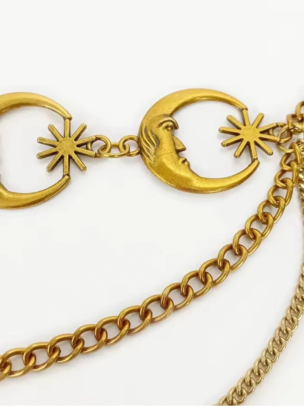 Gold Crescent Moon & Star Chain Belt
